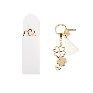 Portachiavi quadrifogli oro con nappina bianca e scatola |…