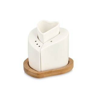 Sale e pepe con porta stuzzicadenti su base in legno |…