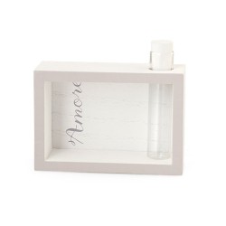 Cornice in legno con fiala porta fiore, scritta amore tortora e scatola shopper