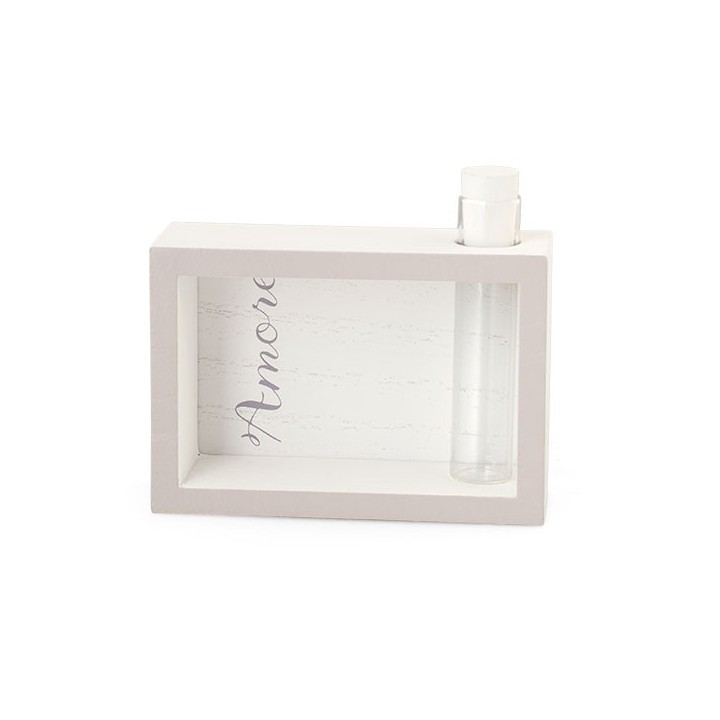 Cornice in legno con fiala porta fiore, scritta amore…