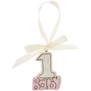 Appendino numero 1 Baby rosa con nastrino per primo compleanno
