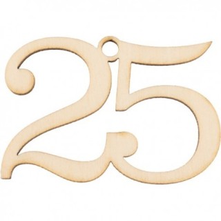 Applicazione in legno con numero 25 per 25° anniversario, 3x5 cm