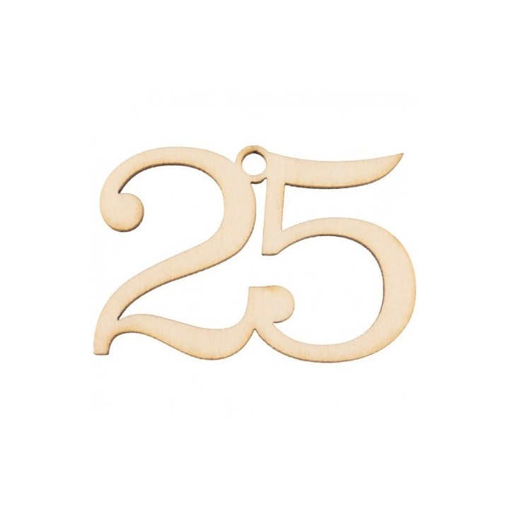 Applicazione in legno con numero 25 per 25° anniversario, 3x5 cm
