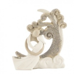 Statuina coppia di sposi con albero e luna glitterati, 7,5 cm