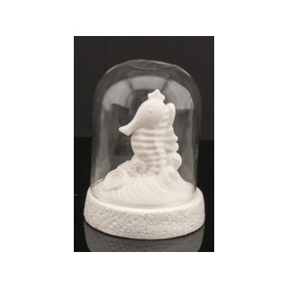 Cavalluccio marino in resina con cupola di vetro e luce LED, 12 cm
