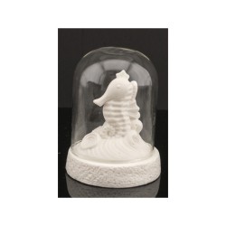 Cavalluccio marino in resina con cupola di vetro e luce LED, 12 cm