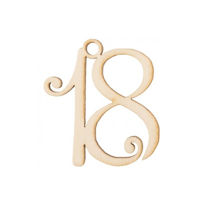 Applicazione in legno con numero 18 per 18 anni, 4 cm