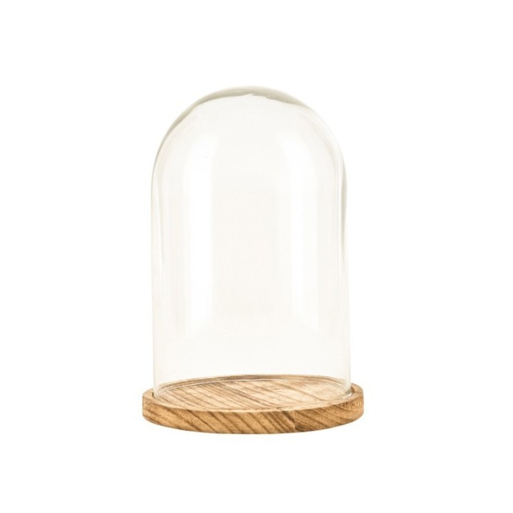 Campana di vetro con base in legno, 14x21 cm