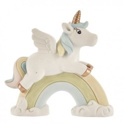 Unicorno alato su arcobaleno in resina, 9 cm