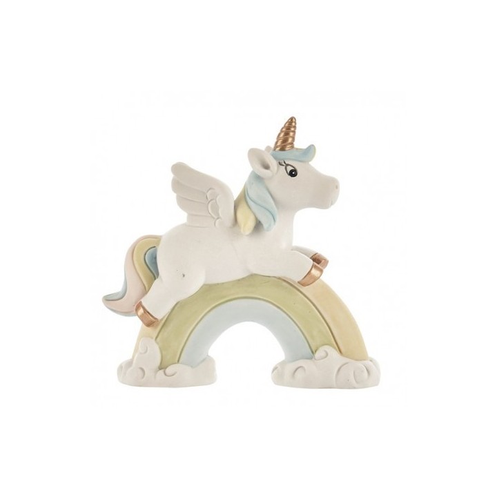 Unicorno alato su arcobaleno in resina, 9 cm
