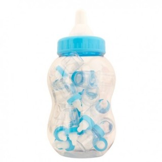 Biberon portaconfetti celeste con 30 succhietti decorativi + 1
