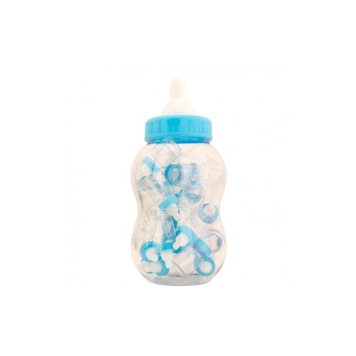 Biberon portaconfetti celeste con 30 succhietti decorativi + 1
