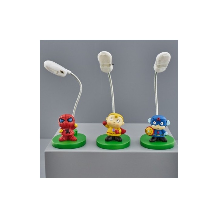 Lampada da tavolo con personaggio supereroe in resina