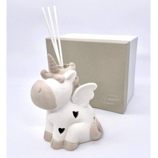 Unicorno alato in ceramica con luce LED e stelline traforate, 10 cm