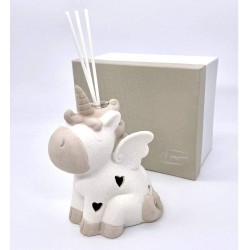 Unicorno alato in ceramica con luce LED e stelline traforate, 10 cm