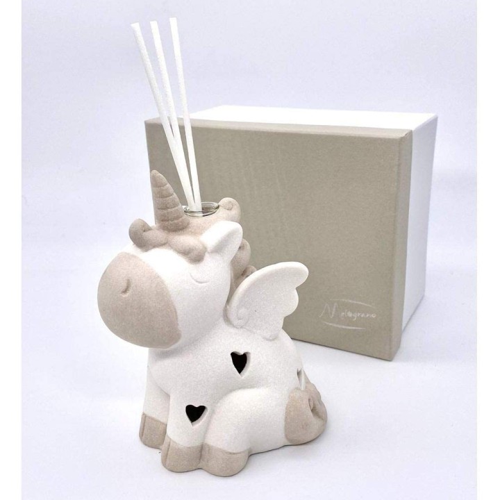 Unicorno alato in ceramica con luce LED e stelline traforate, 10 cm
