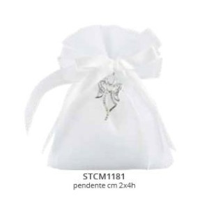 Sacchetto bianco tipo lino con angelo strass