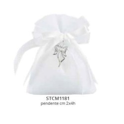 Sacchetto bianco tipo lino con angelo strass