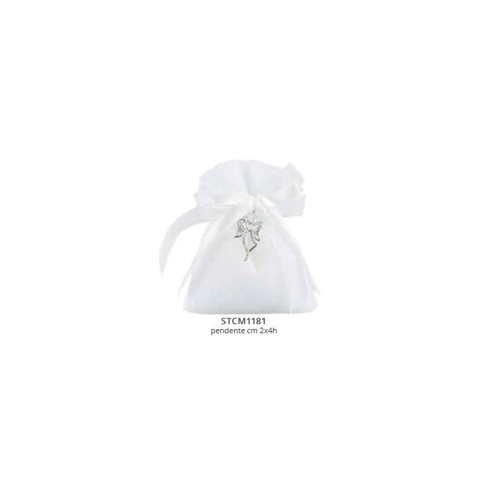 Sacchetto bianco tipo lino con angelo strass
