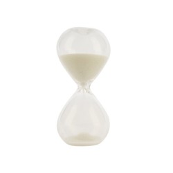 Clessidra mignon in vetro con sabbia bianca, durata 1 minuto, altezza 6 cm