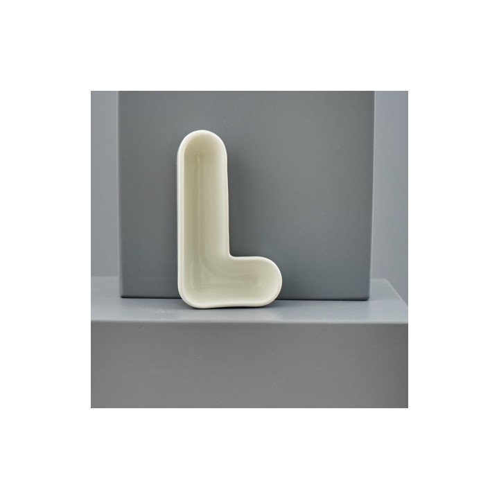 Vaschetta a forma di lettera L in porcellana bianca, 10 cm