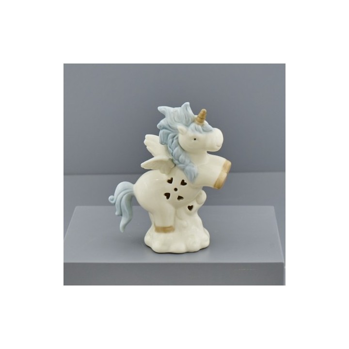 Unicorno alato in ceramica bianca con luce LED e cuoricini traforati,