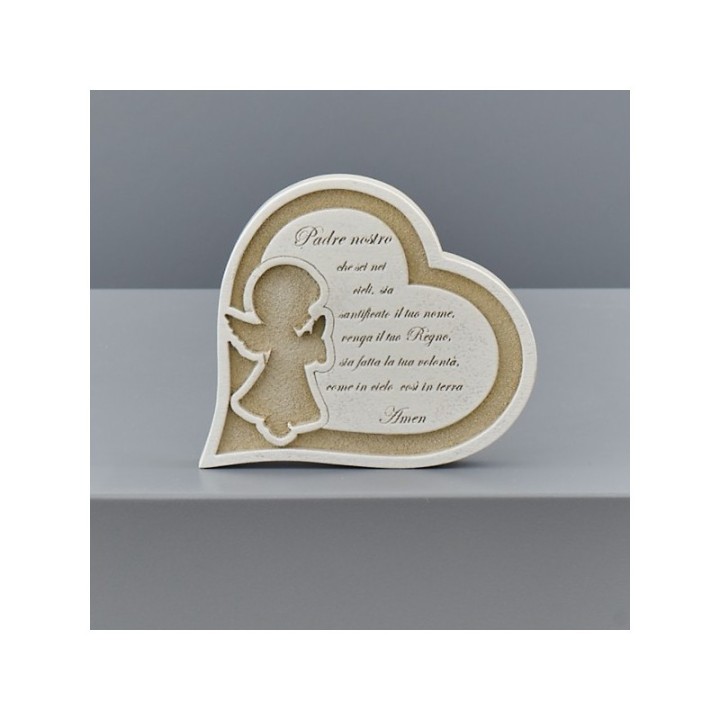 Cuore con angelo in preghiera e Padre Nostro, da appoggiare, 10,5x9 cm