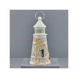 Faro decorativo bianco con rete e conchiglie, luce LED, 25,5 cm