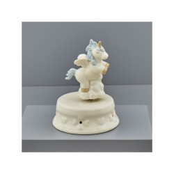 Carillon con unicorno celeste in ceramica bianca, 13,5 cm