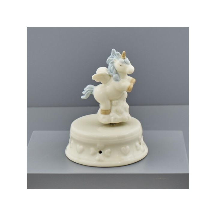 Carillon con unicorno celeste in ceramica bianca, 13,5 cm