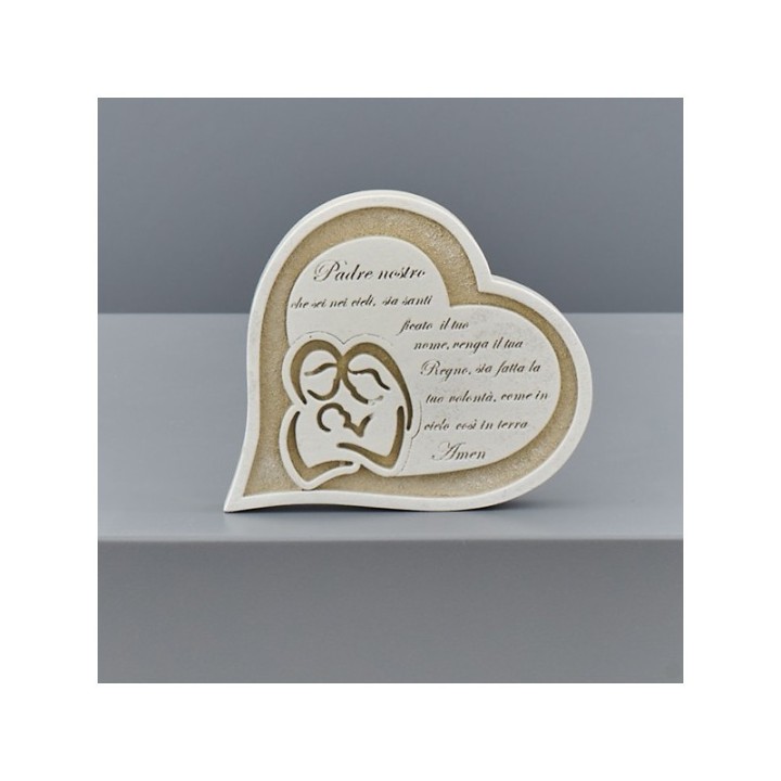 Cuore con Sacra Famiglia e Padre Nostro, da appoggiare, 10,5x9 cm