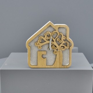 Orologio da tavolo a forma di casetta con albero della vita, 12,5 cm