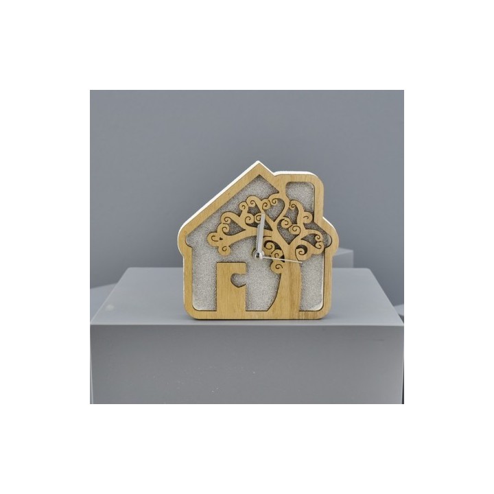 Orologio da tavolo a forma di casetta con albero della vita, 12,5 cm