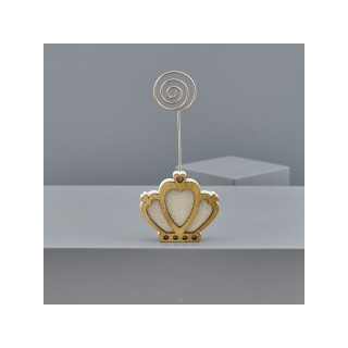 Clip segnaposto con corona e cuori in legno, 5,7x12 cm