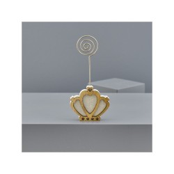 Clip segnaposto con corona e cuori in legno, 5,7x12 cm